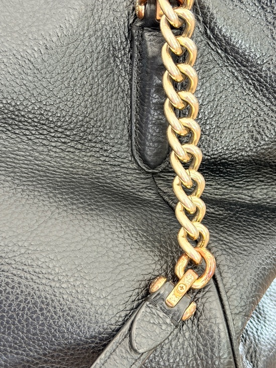 Coach Black Leather Shoulder Tote with Gold Chain Handles